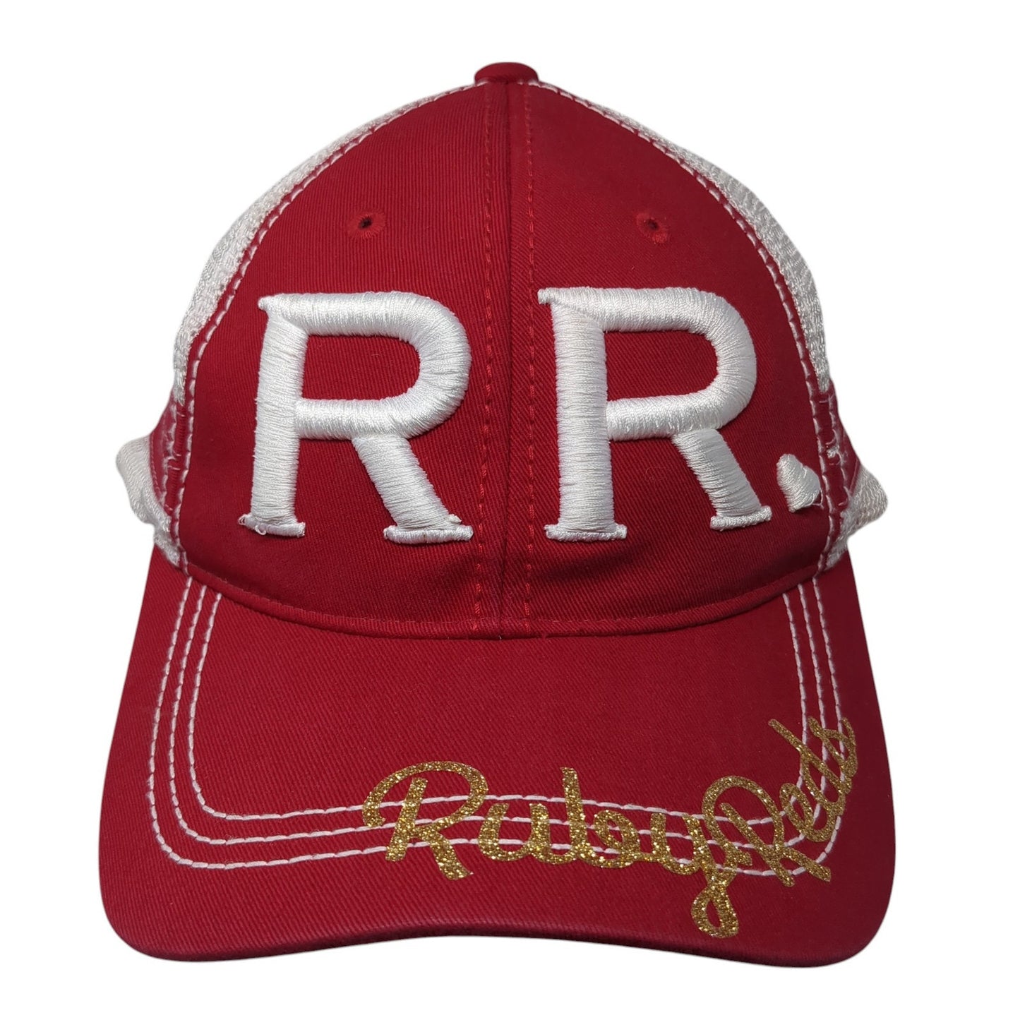 RR Ruby Reds Snapback Trucker Hat Red One Size Mesh Back Sportsman