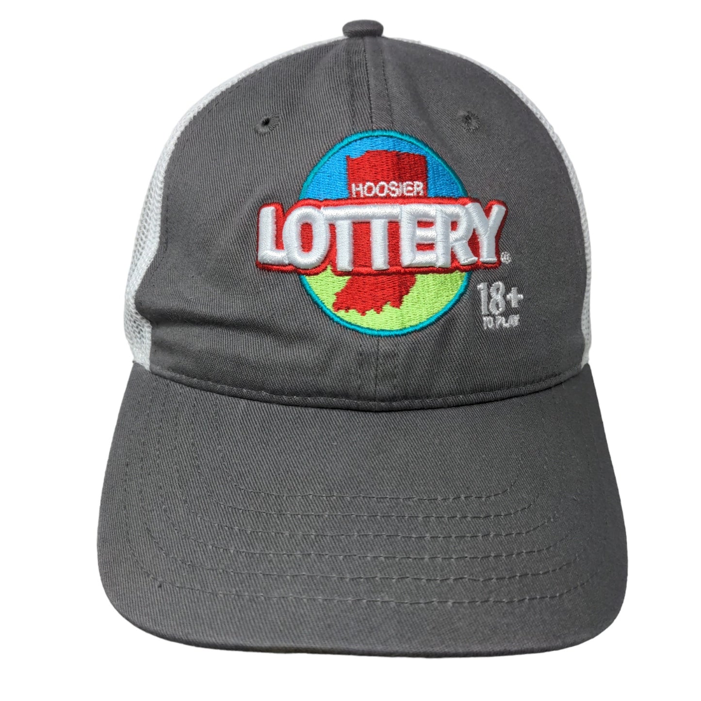 Cap America Men's Strapback Mesh Back Hat Gray White Hoosier Lottery Embroidered