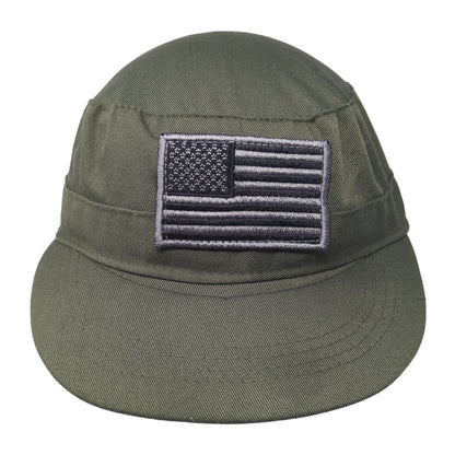USA Flag Cadet Army Cap Green One Size Adjustable Embroidered Patriotic