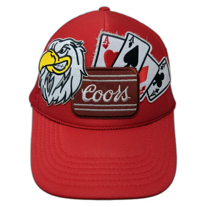 Otto Trucker Hat Red One Size Coors Beer Eagle Playing Cards Snapback Mesh Cap