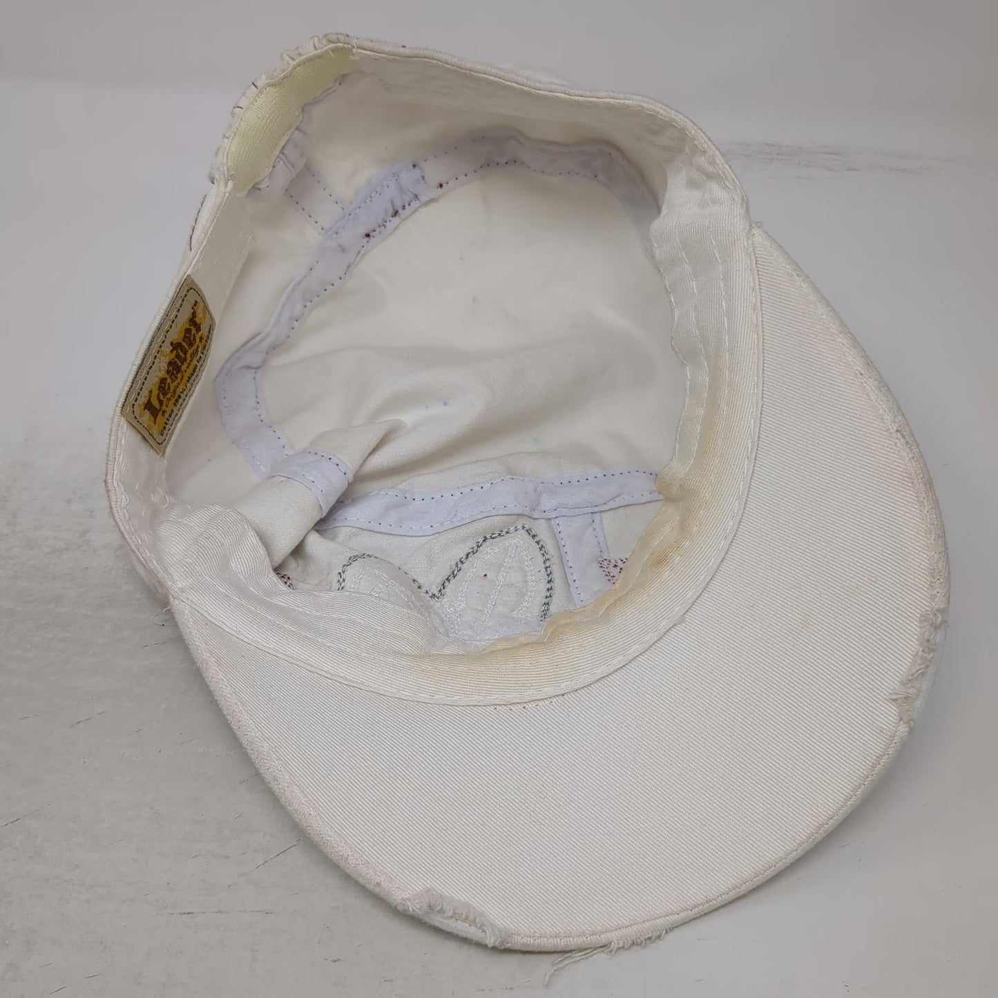 Leader Army Cap White One Size Sequined Fleur-de-Lis Distressed Cotton Hat
