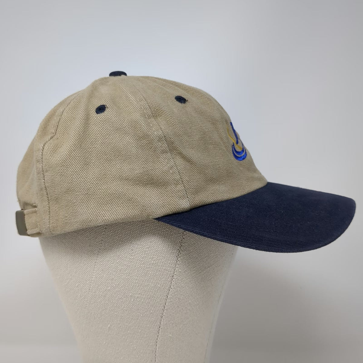 Falcon Headwear Baseball Cap Beige One Size Blue JP Logo Two Tone Slideback hat