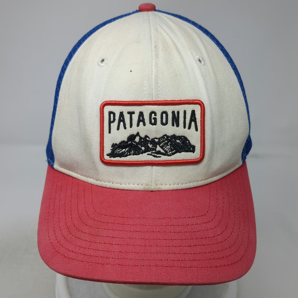Patagonia Trucker Hat Blue Red White One Size Mesh Back Snapback Mountain Patch