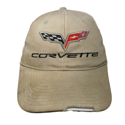 Corvette Strapback Hat Tan OSFM Embroidered Adjustable Vent Holes Distressed