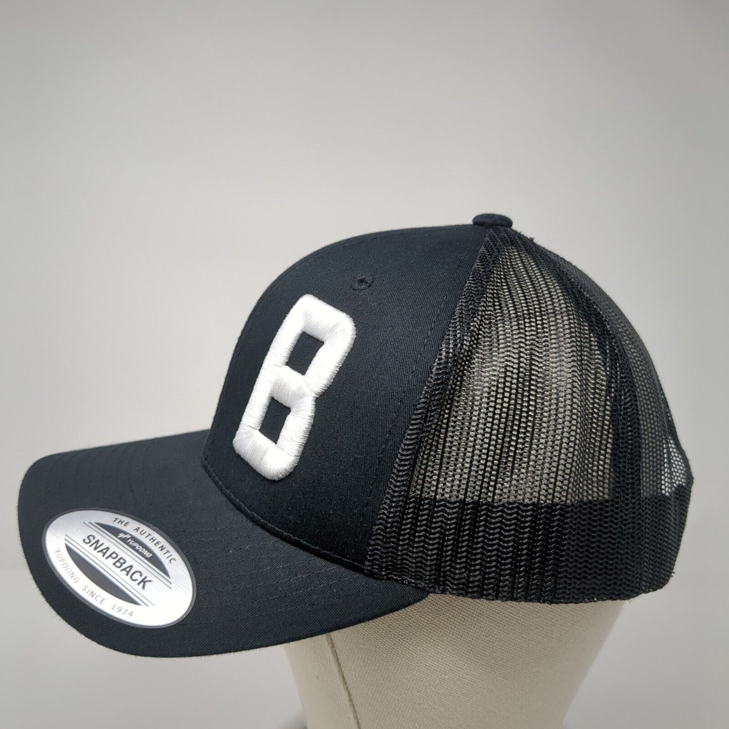 RB Snapback Trucker Hat Black OS Adjustable Embroidered Mesh Classics Yupoong