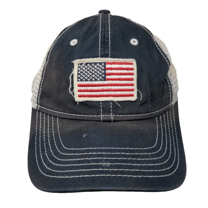 American Flag Strapback Trucker Hat Blue OS Embroidered Patriotic Mesh Back