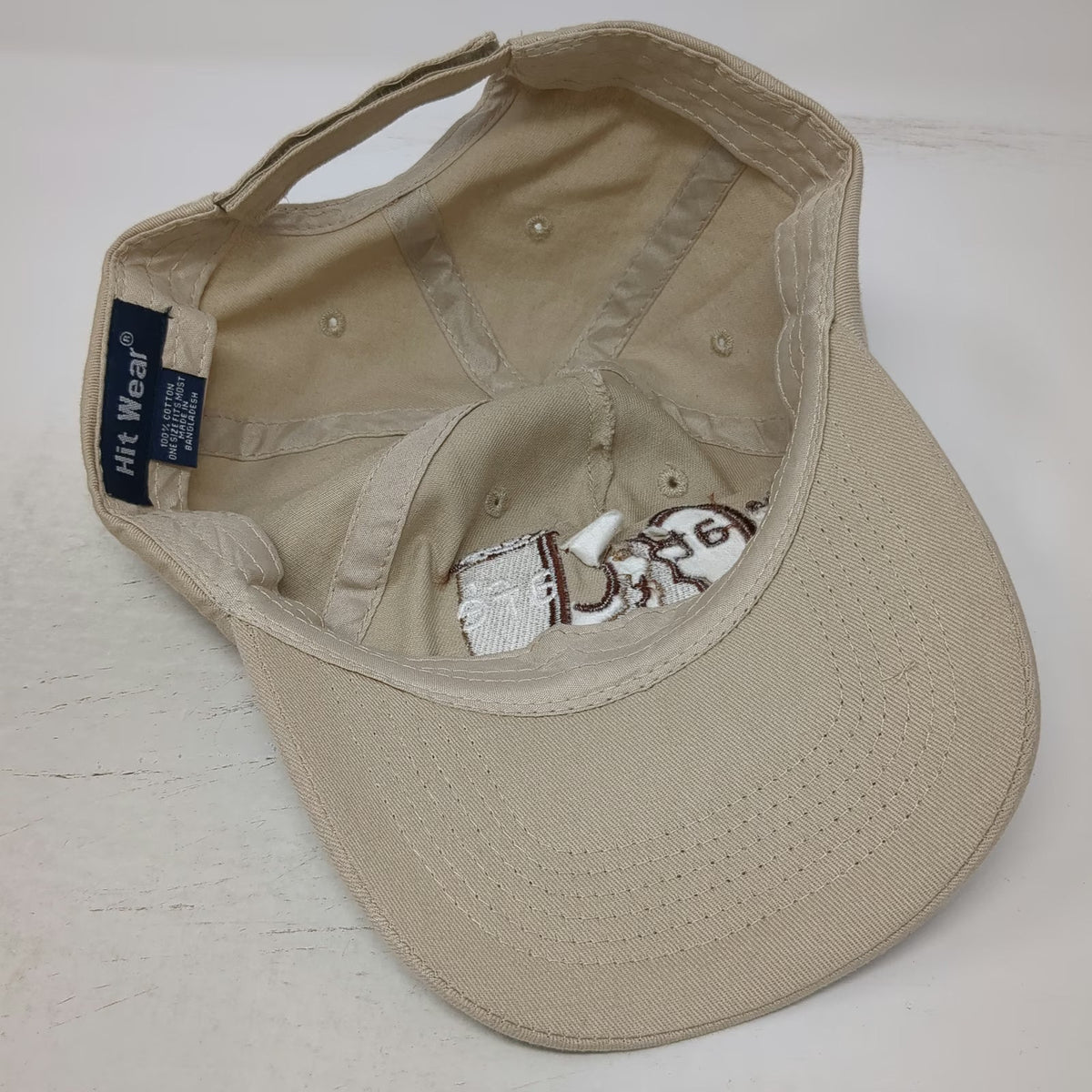 Hit Wear 5 Panel Beige One Size Cat Cafe Logo Embroidered Cotton Strapback Hat