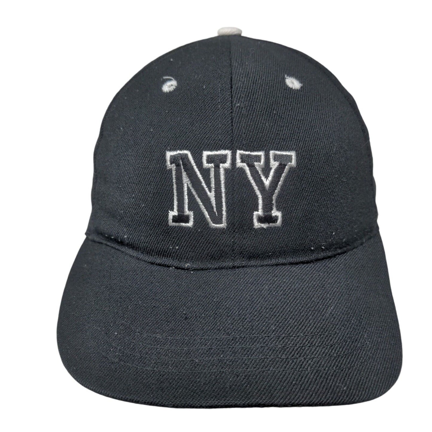 NY Strapback Hat Black One Size Adjustable Embroidered Solid 6 Panel