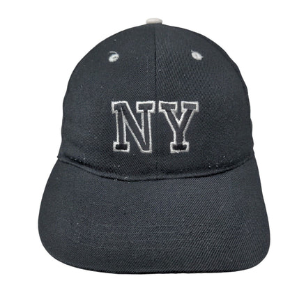 NY Strapback Hat Black One Size Adjustable Embroidered Solid 6 Panel