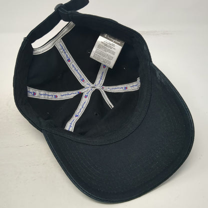 Champion 5 Panel Black Hat One Size Slideback Cotton Script Logo C Logo Adjust