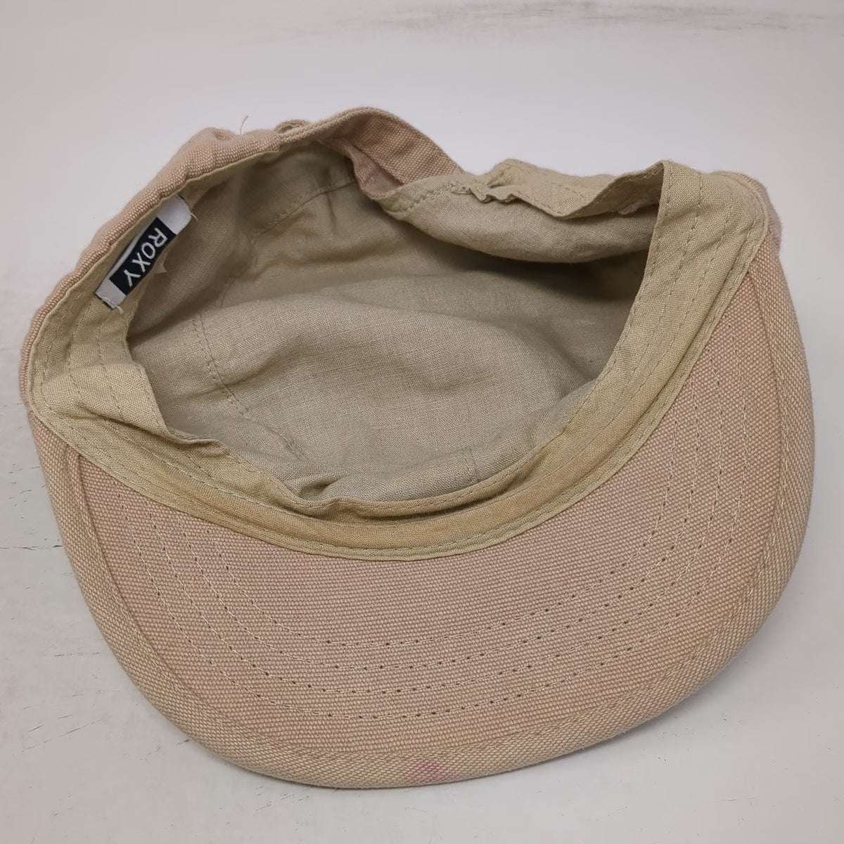 Roxy Army Cap Beige One Size Adjustable Slideback Side Pocket Heart Logo Hat