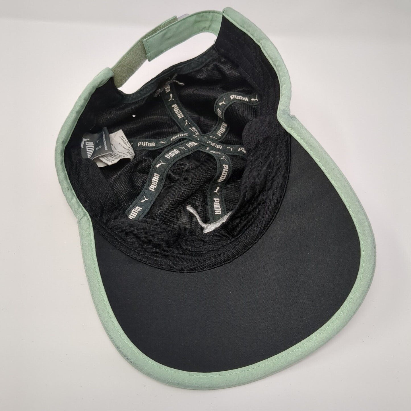 PUMA Strapback Hat Black One Size Adjustable Embroidered Green Trim