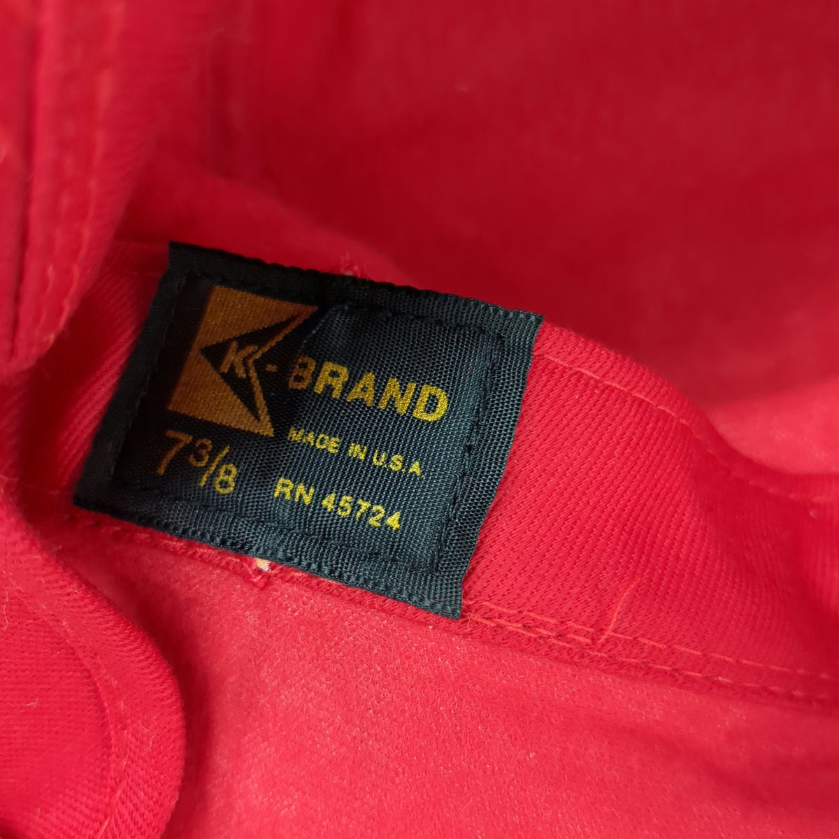 K-Brand Baseball Cap Red 7 3/8 Ear Flaps Hesston Logo Patch Made USA Hat Vintage
