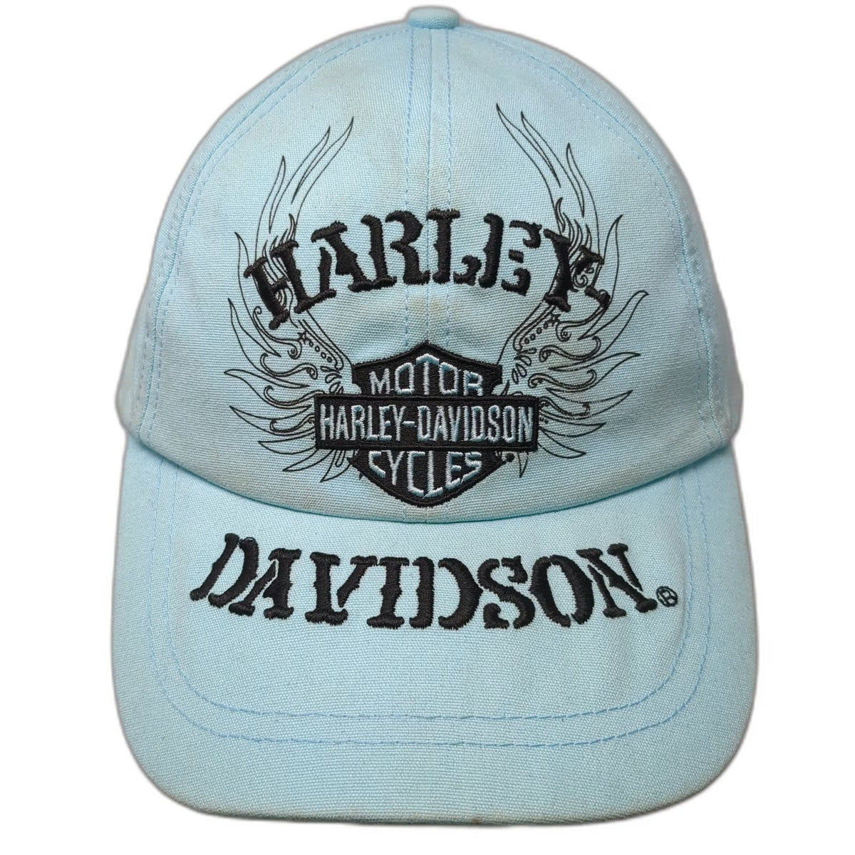 Harley-Davidson Blue Baseball Cap One Size Wings Embroidery Brim Slideback Hat