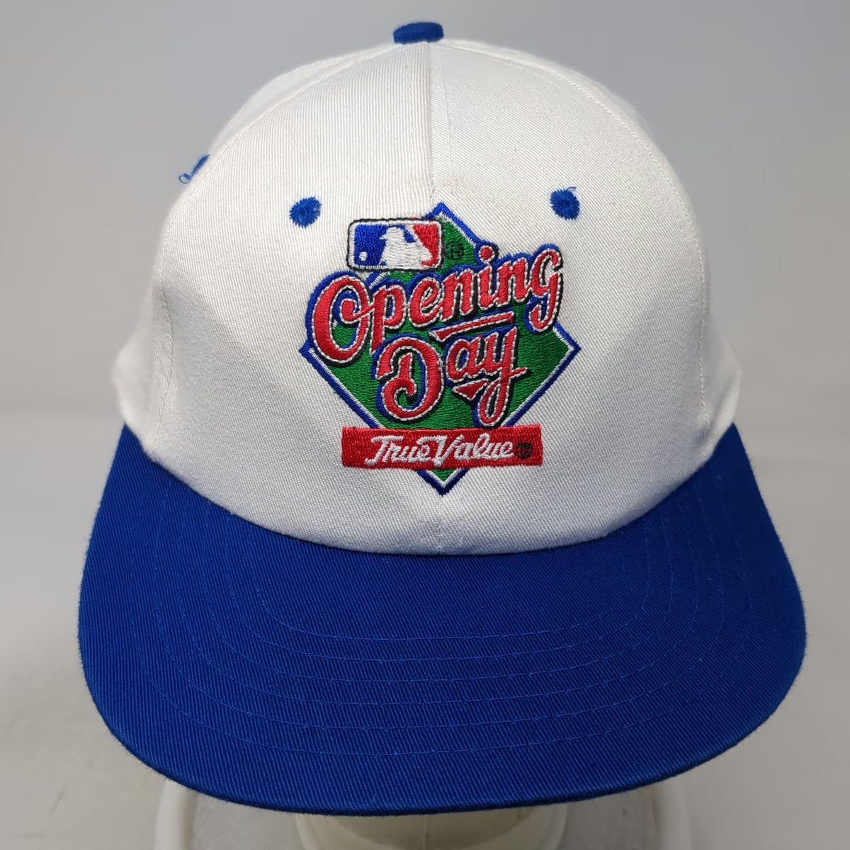 MLB Group II Communications Snapback Hat White Blue One Size Opening Day Ortho