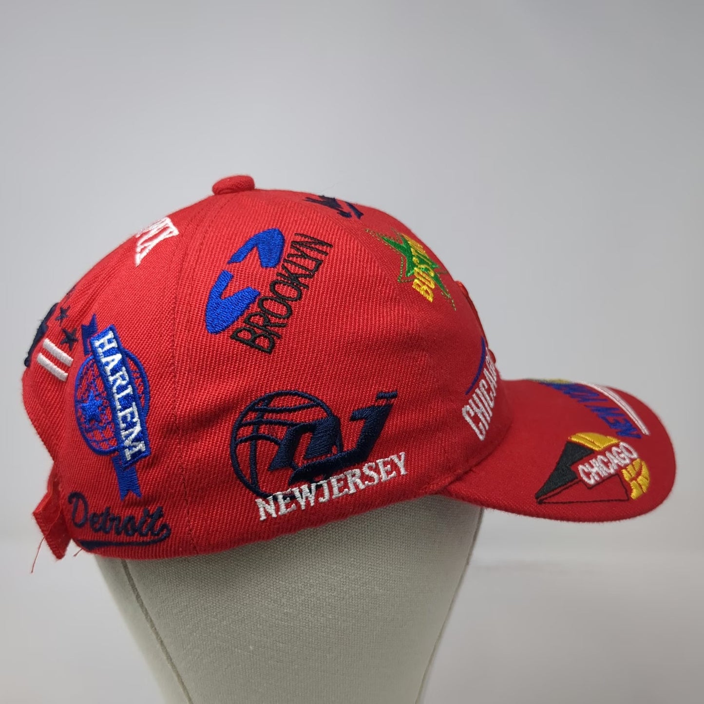 Red Baseball Cap One Size Multi-City Basketball Embroidery Strapback NY Chicago