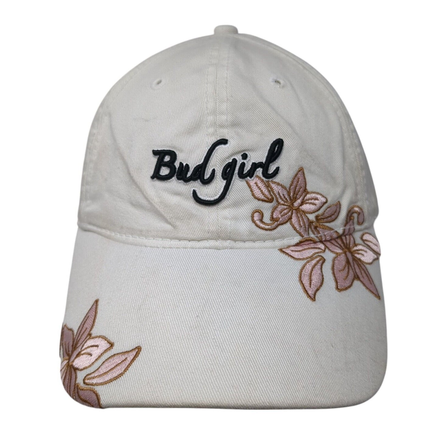 Bud Girl Strapback Hat White One Size Adjustable Embroidered Flowers