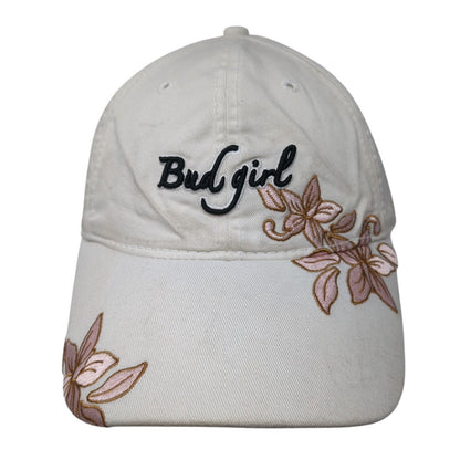 Bud Girl Strapback Hat White One Size Adjustable Embroidered Flowers