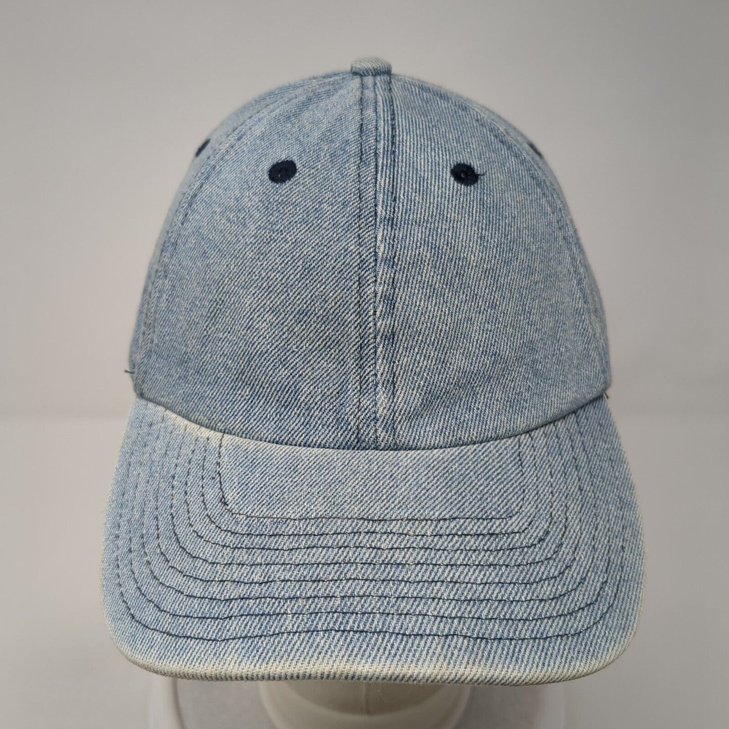 H&M Slideback Hat Blue One Size Adjustable Vented Holes 6 Panel Denim Blank