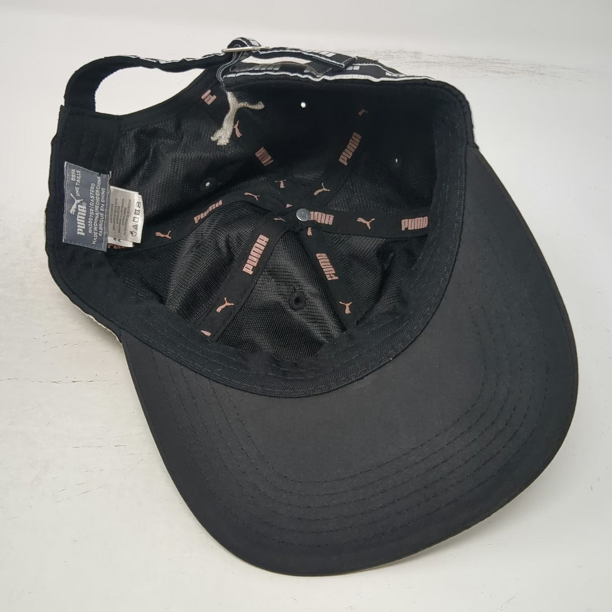 Puma Baseball Cap Black One Size Cat Logo Script Band Slideback Performance Hat