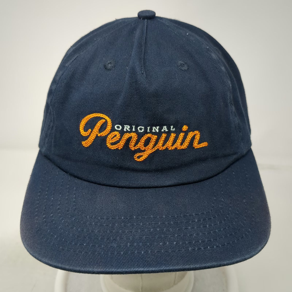 Original Penguin 5 Panel Blue One Size Hat Snapback Embroidered Script Logo
