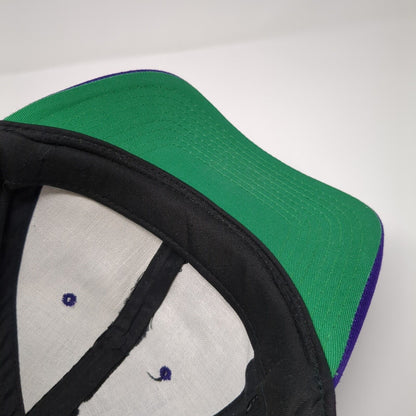 Vintage The Mask Movie Snapback Hat Black Purple OSFA Suede Puff Graphic Logo