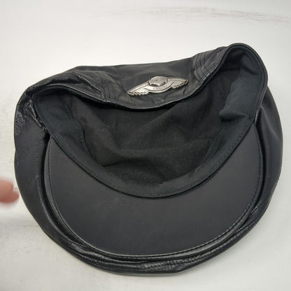 Harley-Davidson Newsboy Cap Black L Leather 100th Anniversary Metal Badge Hat