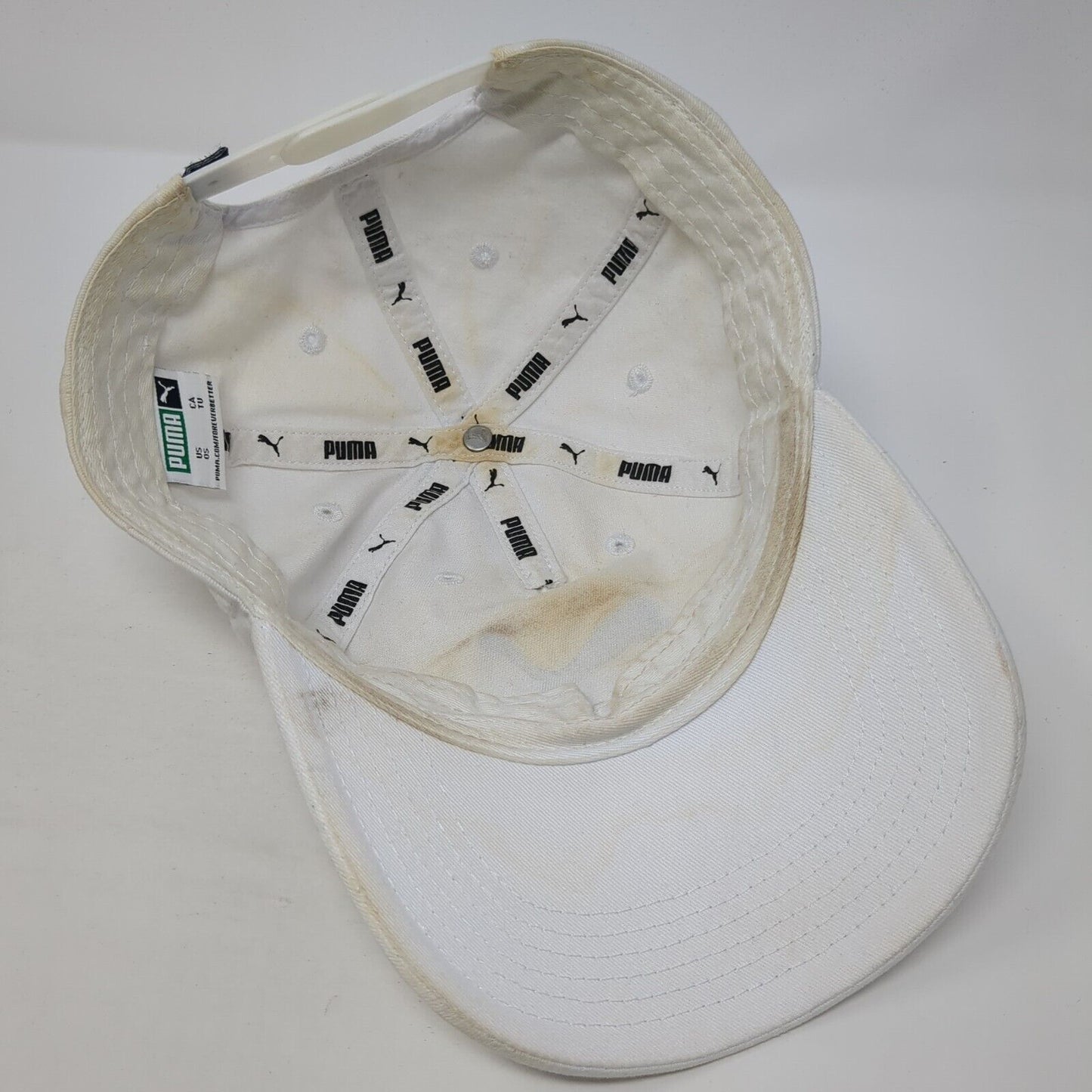 Puma Logo Snapback Hat White One Size Adjustable Solid Vent Holes Outdoor