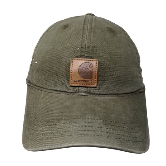 Carhartt Leather Patch Strapback Hat Green OSFA Adjustable 6 Panel