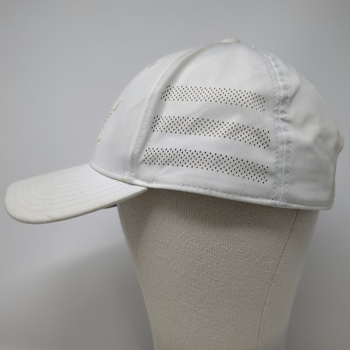 Adidas Snapback Hat White One Size Perforated 3-Stripes Rubberized Logo 6 Panel