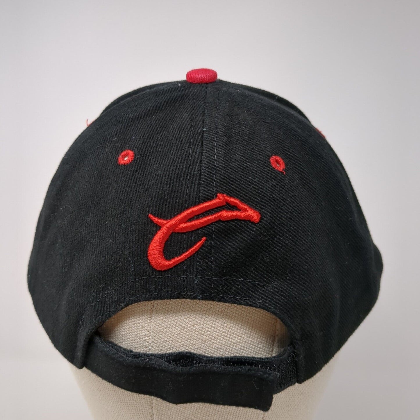 Caliente Strapback Hat Black OS Adjustable Embroidered Vented Holes 6 Panel