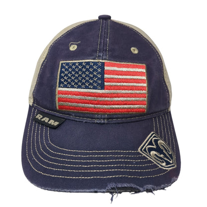 American Flag RAM Strapback Hat Blue One Size Colorblock Outdoor Cap