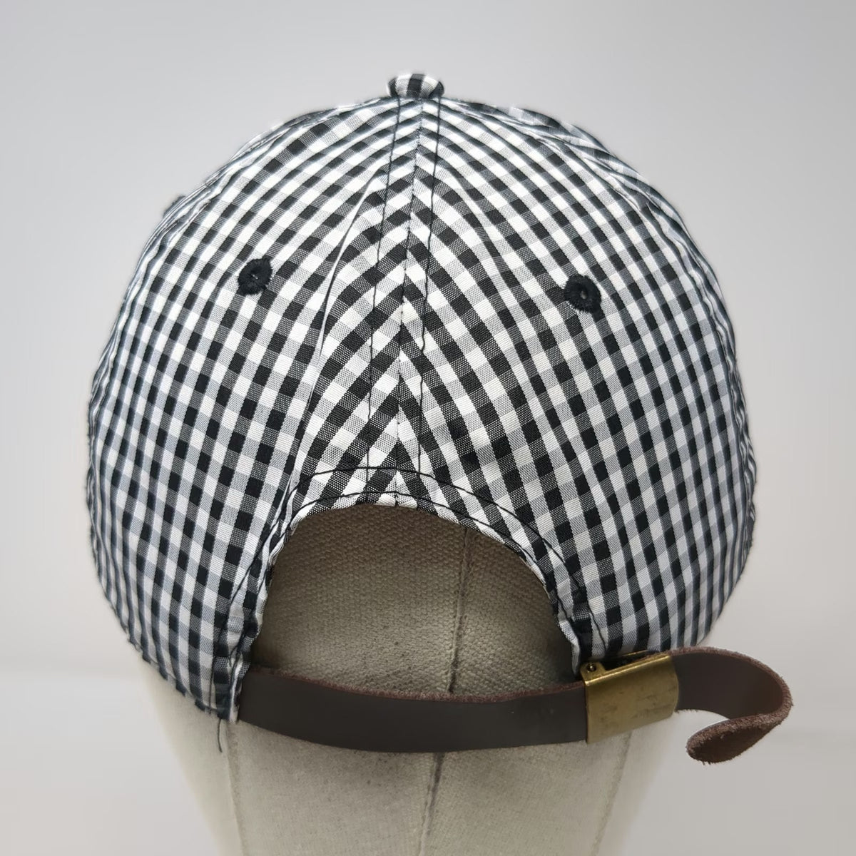 Baseball Cap Black White OSFM Gingham Check Strapback Unstructured Casual Hat