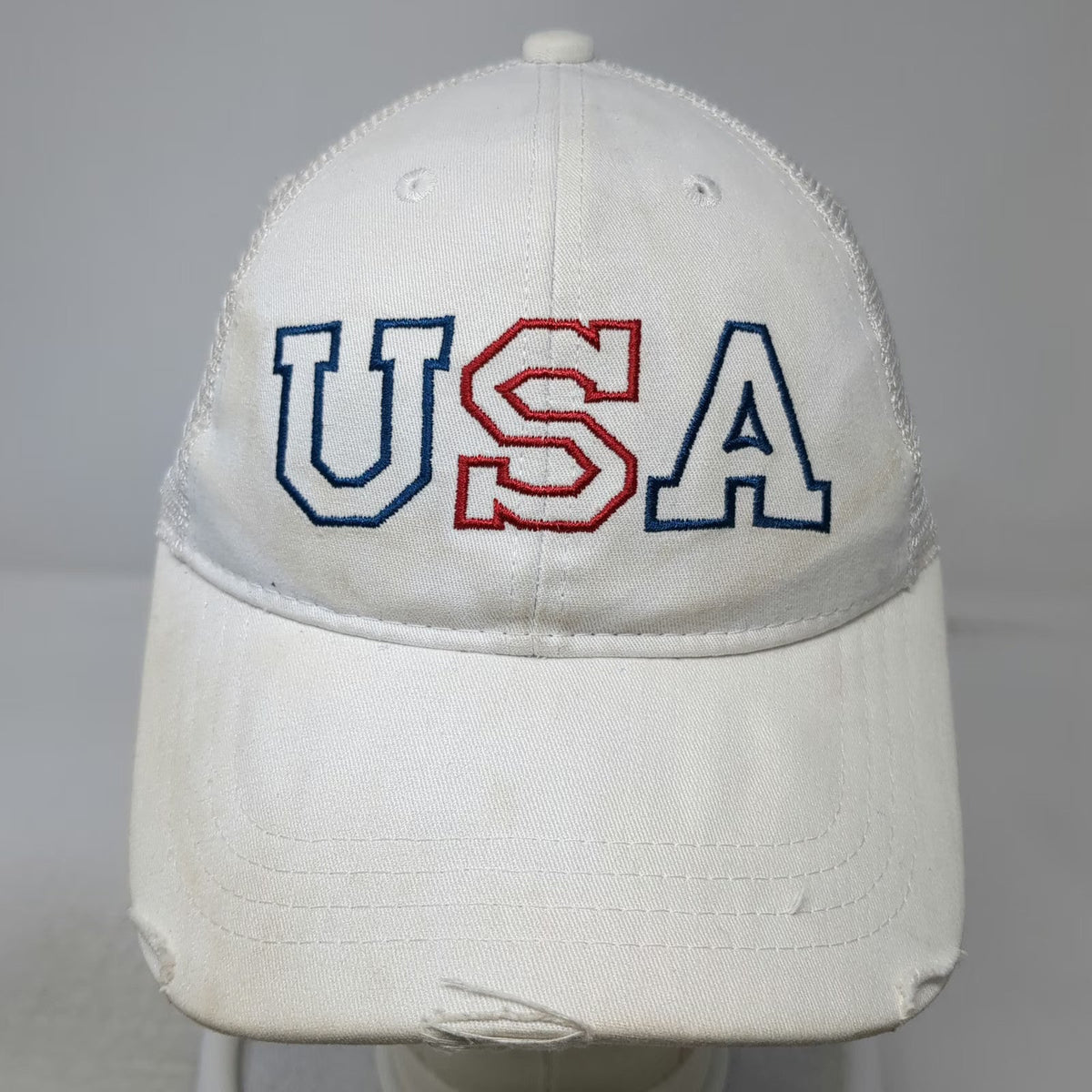 Trucker Hat White One Size Mesh Snapback USA Embroidered Baseball Patriotic