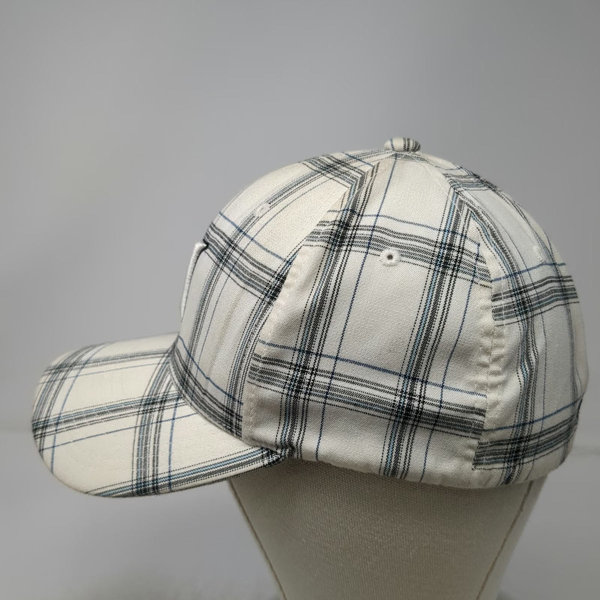Hurley Plaid Baseball Cap One Size White Blue Black Flexfit Logo Embroidered Hat