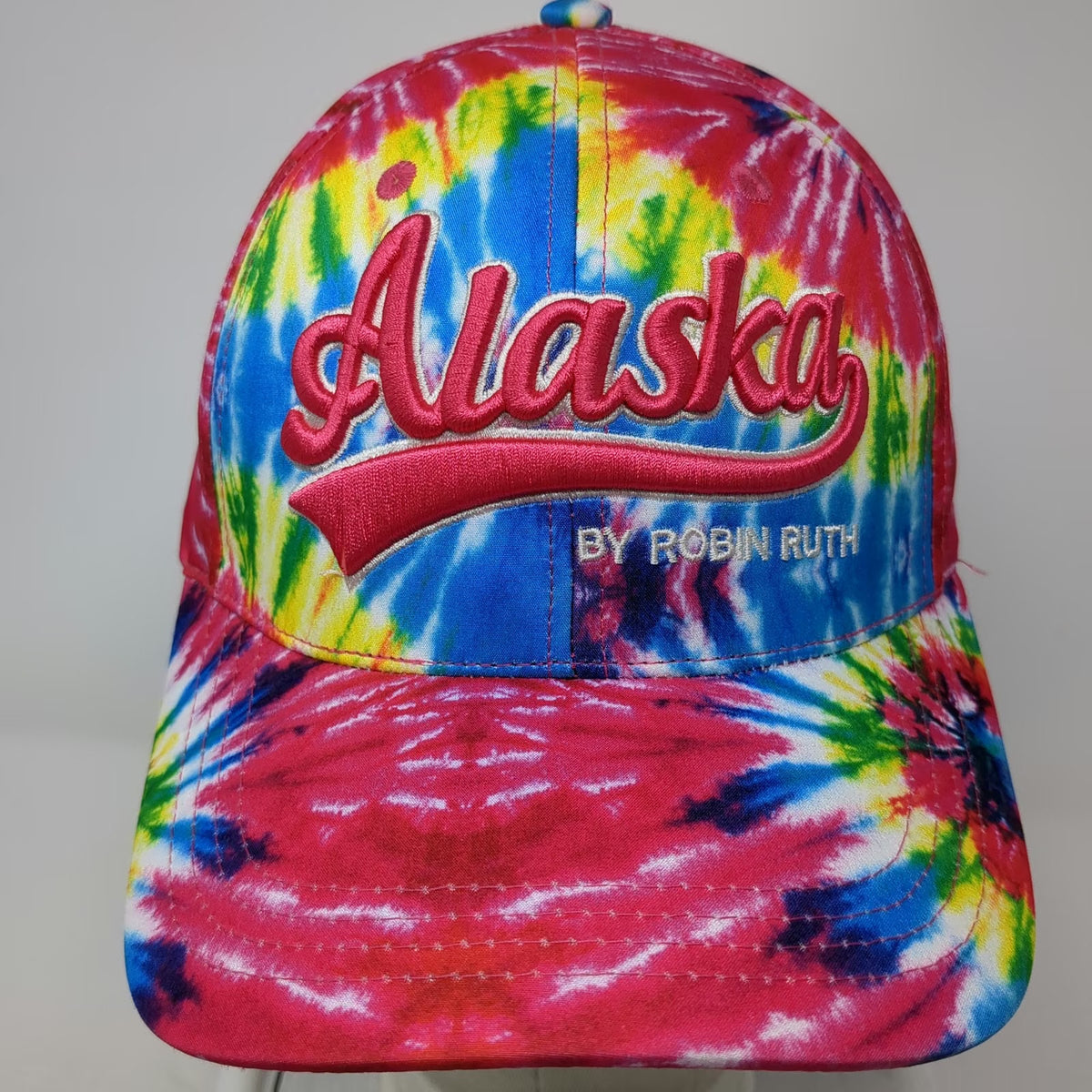 Robin Ruth Alaska Tie Dye Baseball Cap Pink Blue OSFM Strapback Embroidered Hat