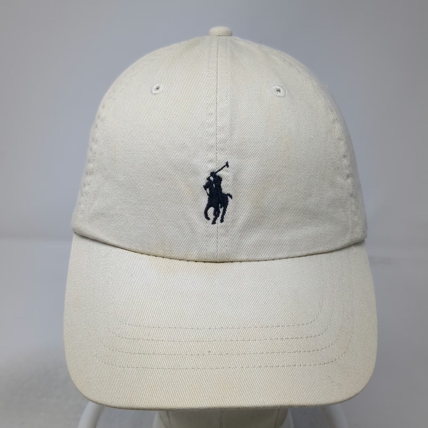 Polo Ralph Lauren Baseball Cap Beige One Size Leather Strapback Pony Logo Hat