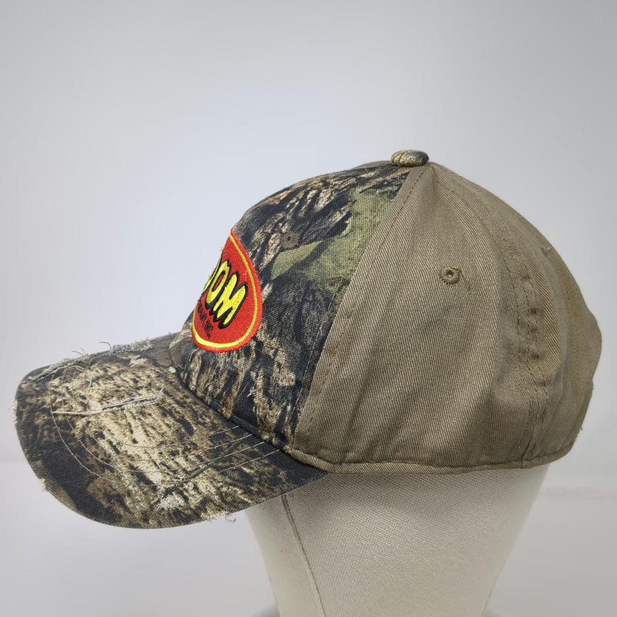 Zoom Bait Company Woodland Camo Logo Baseball Cap Brown Green One Size Hat Strap