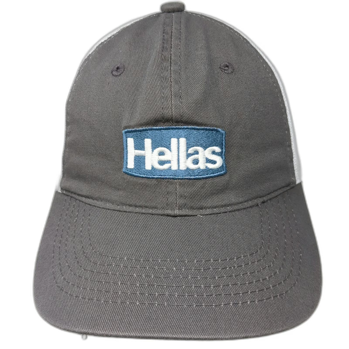 Outdoor Cap Baseball Cap Gray OS Hellas Patch Mesh Back Strapback Hat Blue Logo