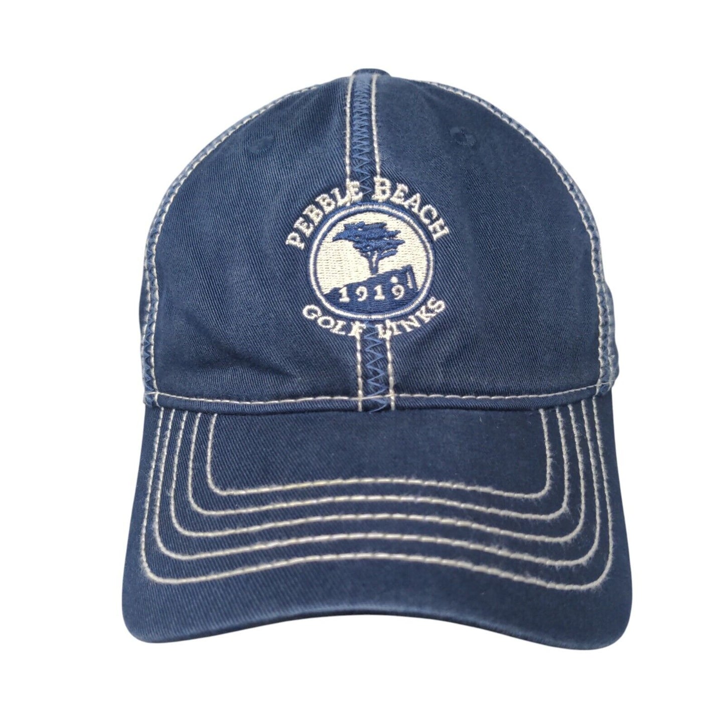 Pebble Beach Golf Link Strapback Hat Blue OS Classics Cut Embroidered Ahead