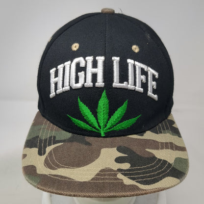 Snapback Black Green Camo Hat One Size High Life Marijuana Leaf 3D Embroidery