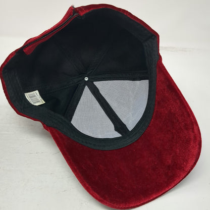 Red Velvet Baseball Cap Hat One Size Adjustable Strapback Textured Solid 6-Panel