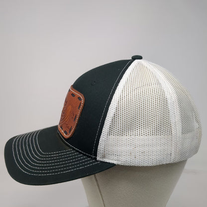 Outdoor Cap Trucker Hat Black White One Size Leather Patch Floral Tooled Mesh