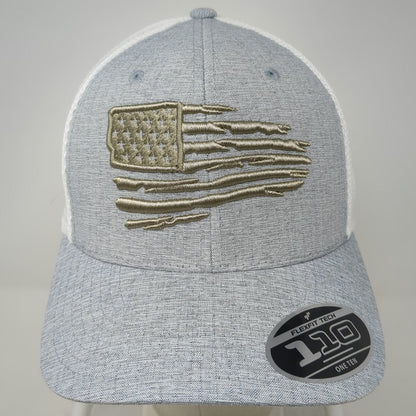 Flexfit Trucker Hat Gray One Size Quanta Services Distressed US Flag Snapback