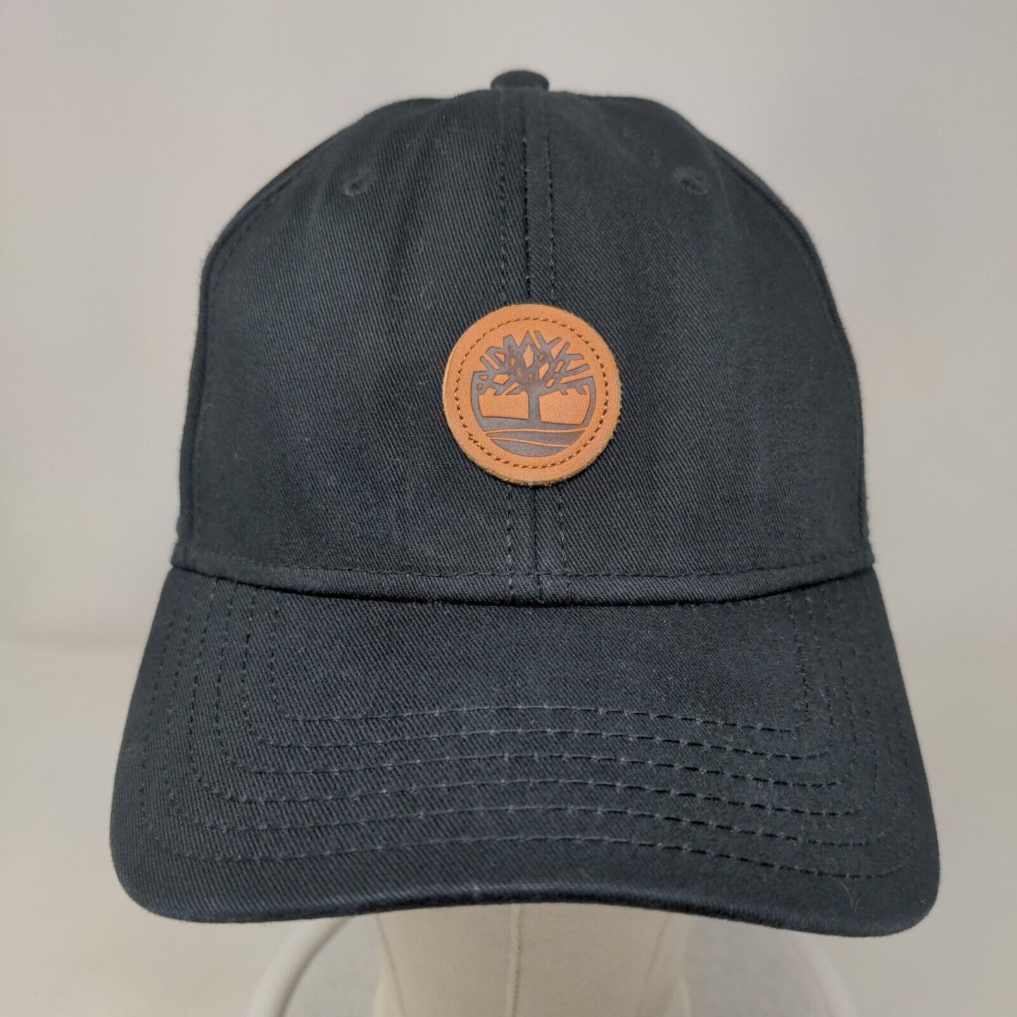 Timberland Leather Patch Strapback Hat Black OSFM Adjustable 6 Panel