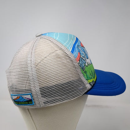 Lean Factory NW Trucker Hat Blue Gray Green One Size Mountain Graphic Snapback