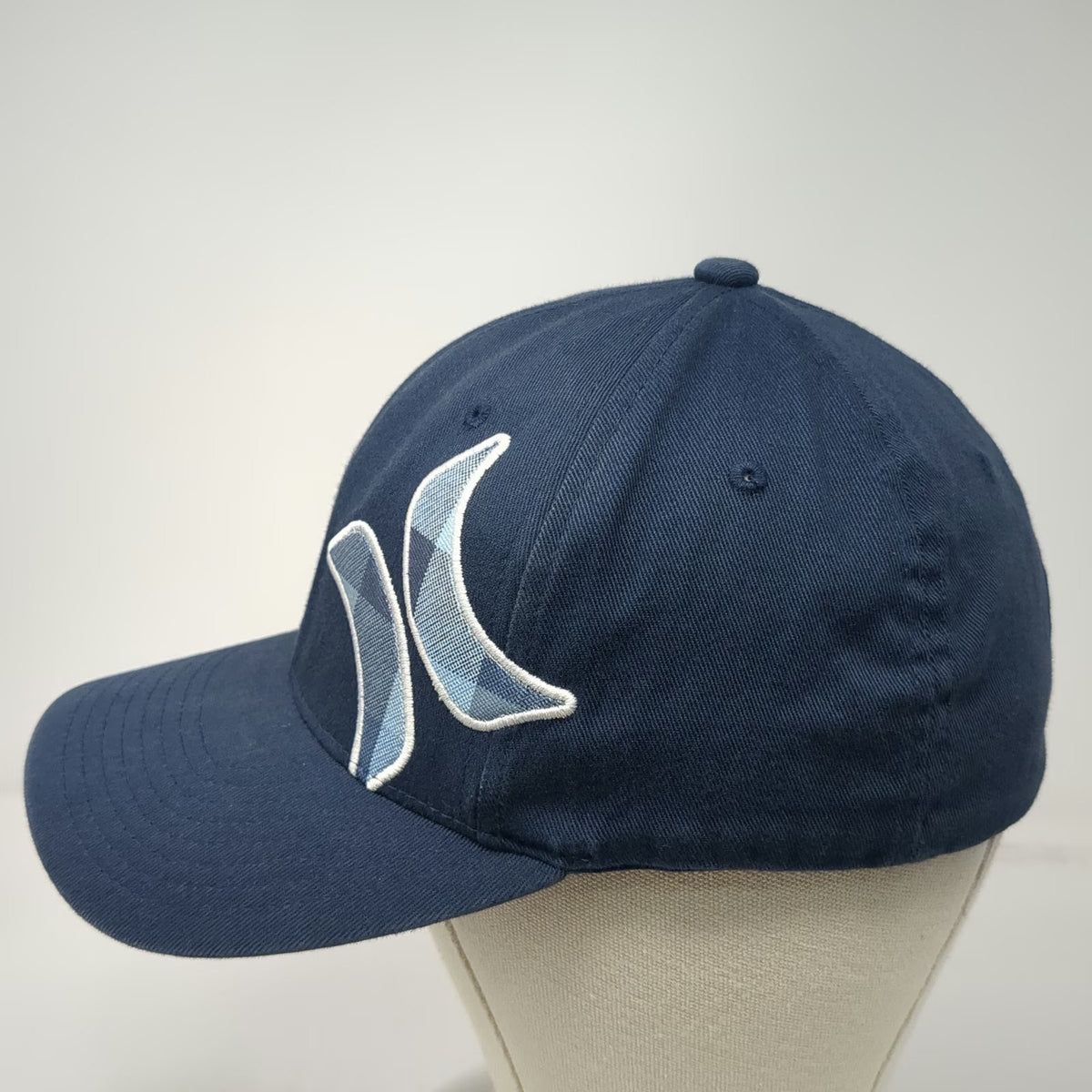 Hurley Baseball Cap Blue One Size Embroidered Plaid Icon Underbrim Flexfit Hat