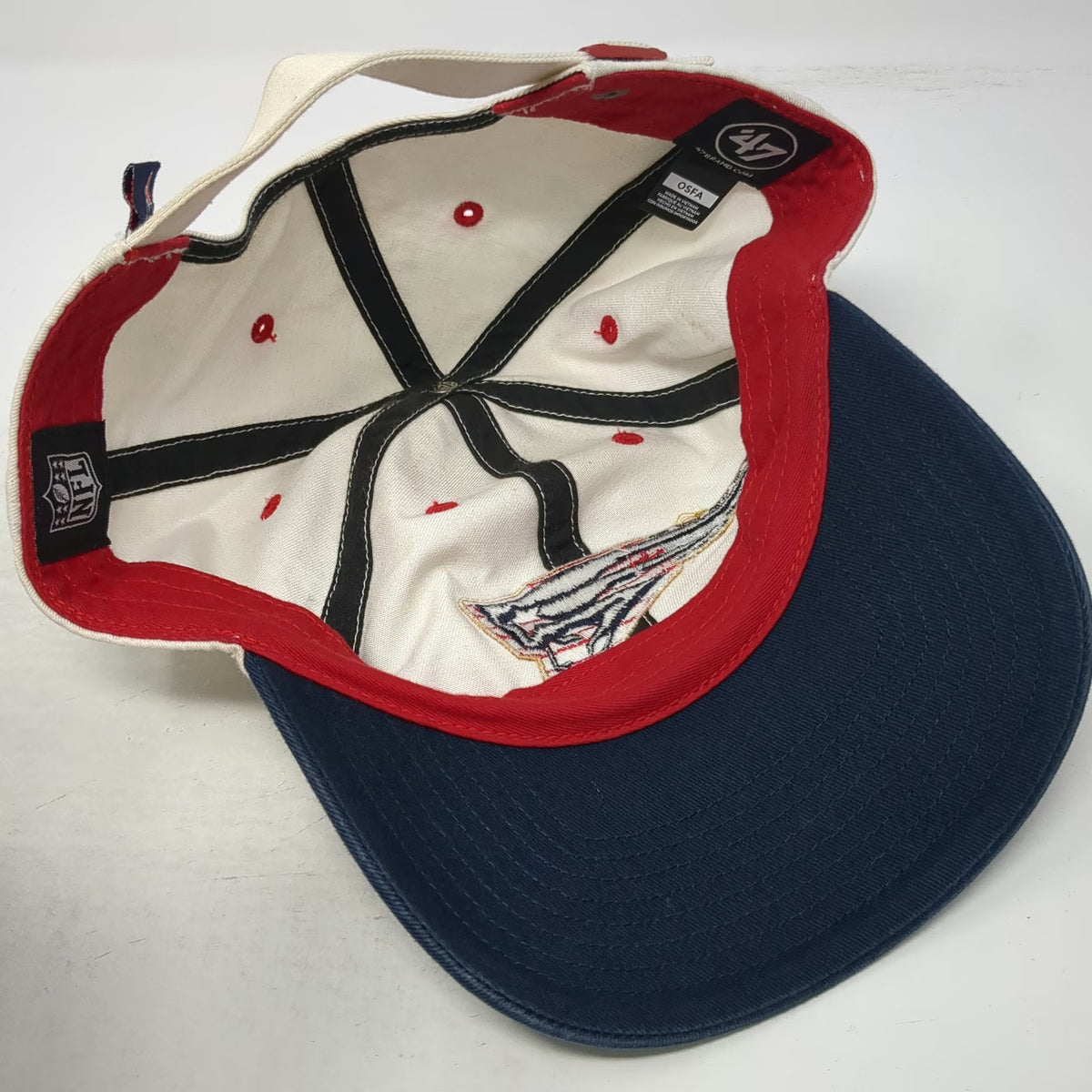 '47 New England Patriots NFL White Cap One Size Slideback Blue Cotton Logo Hat