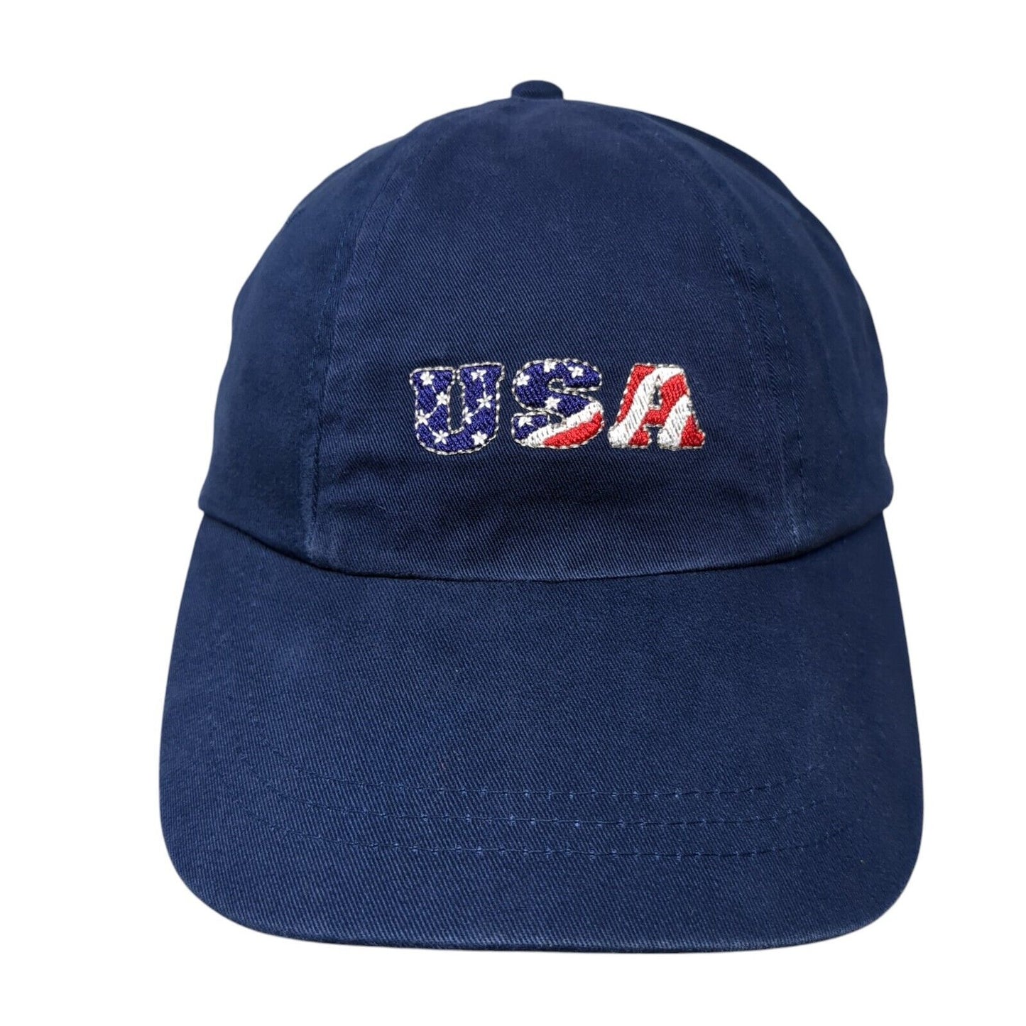 USA Slideback Hat Blue One Size Adjustable Embroidered Patriotic 6 Panel Cotton