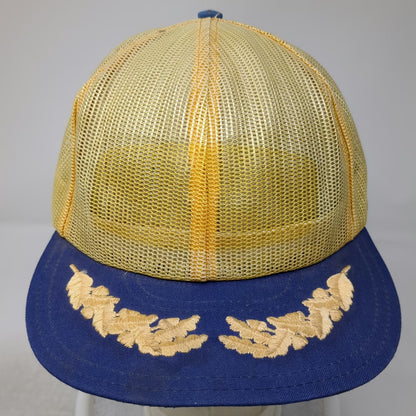 Louisville Mfg Co Trucker Hat Yellow Blue OSFM Scrambled Eggs Oak Leaf Vintage